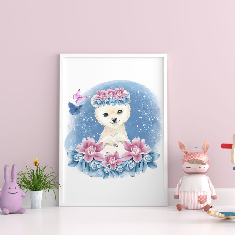 Blue &amp; Pink Polar Bear Nursery Bedroom Decor Print