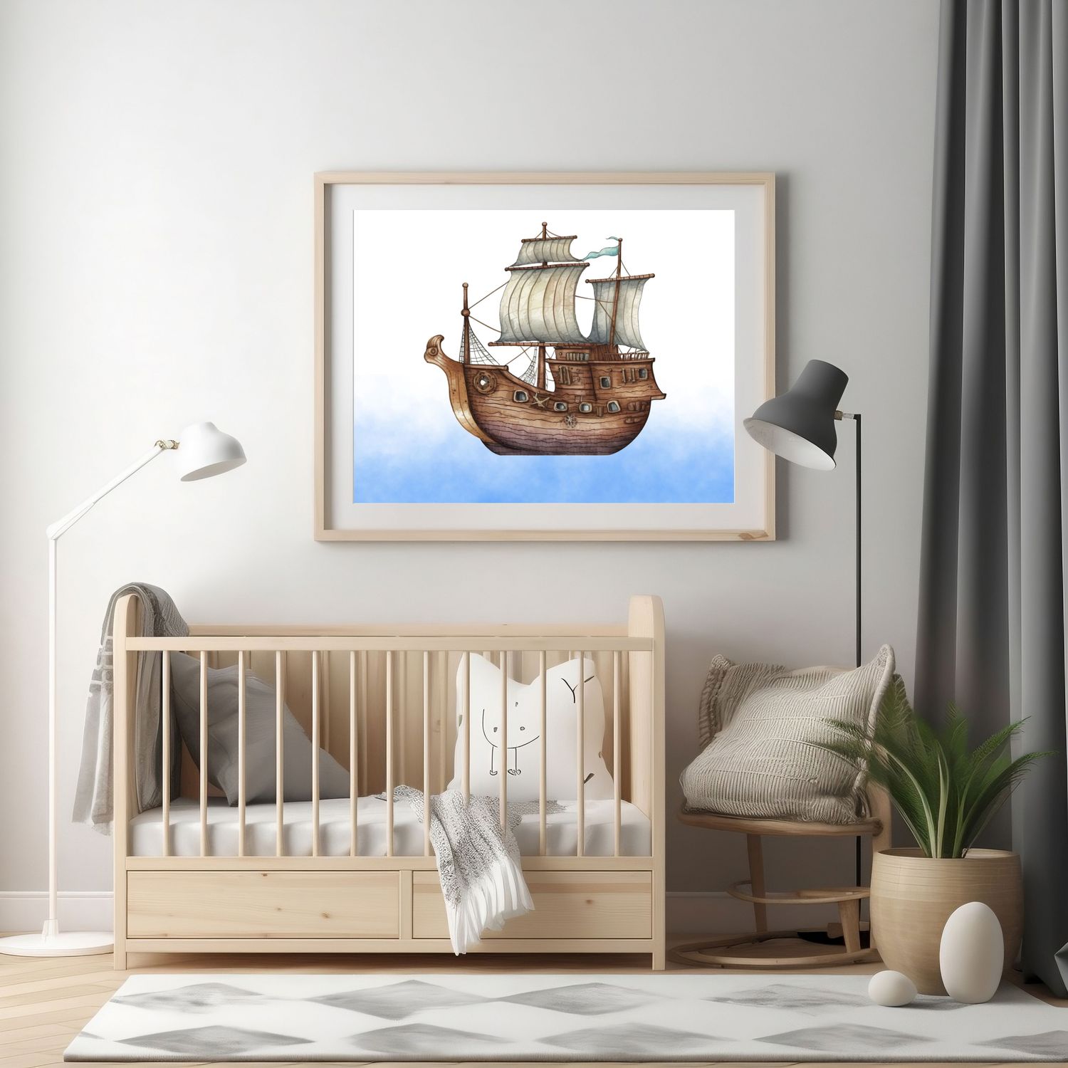 Pirate Ship Nursery Bedroom Decor Print