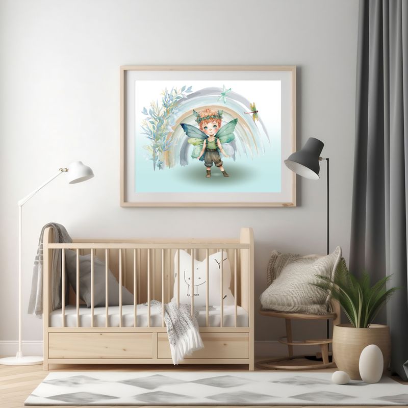 Little Boy Fairy Rainbow Nursery Bedroom Decor Print