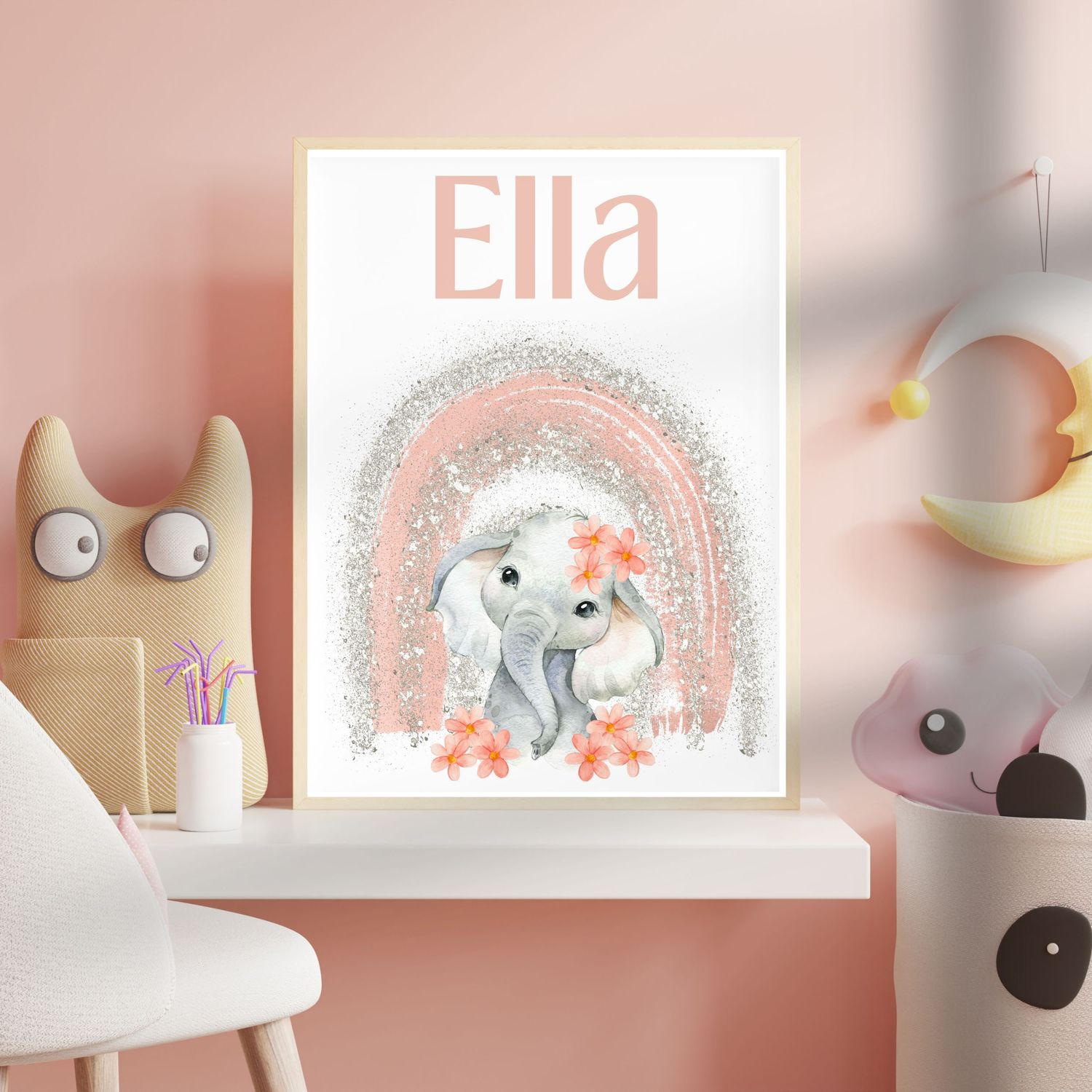 Rainbow Elephant Nursery Bedroom Decor Print