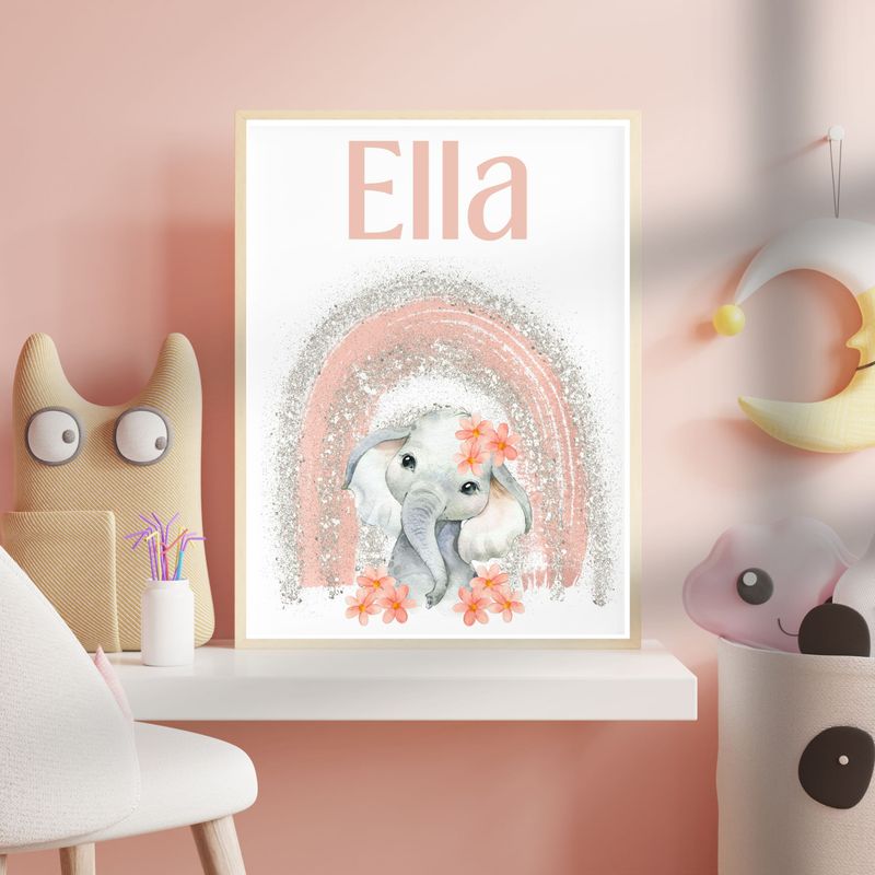 Rainbow Elephant Nursery Bedroom Decor Print