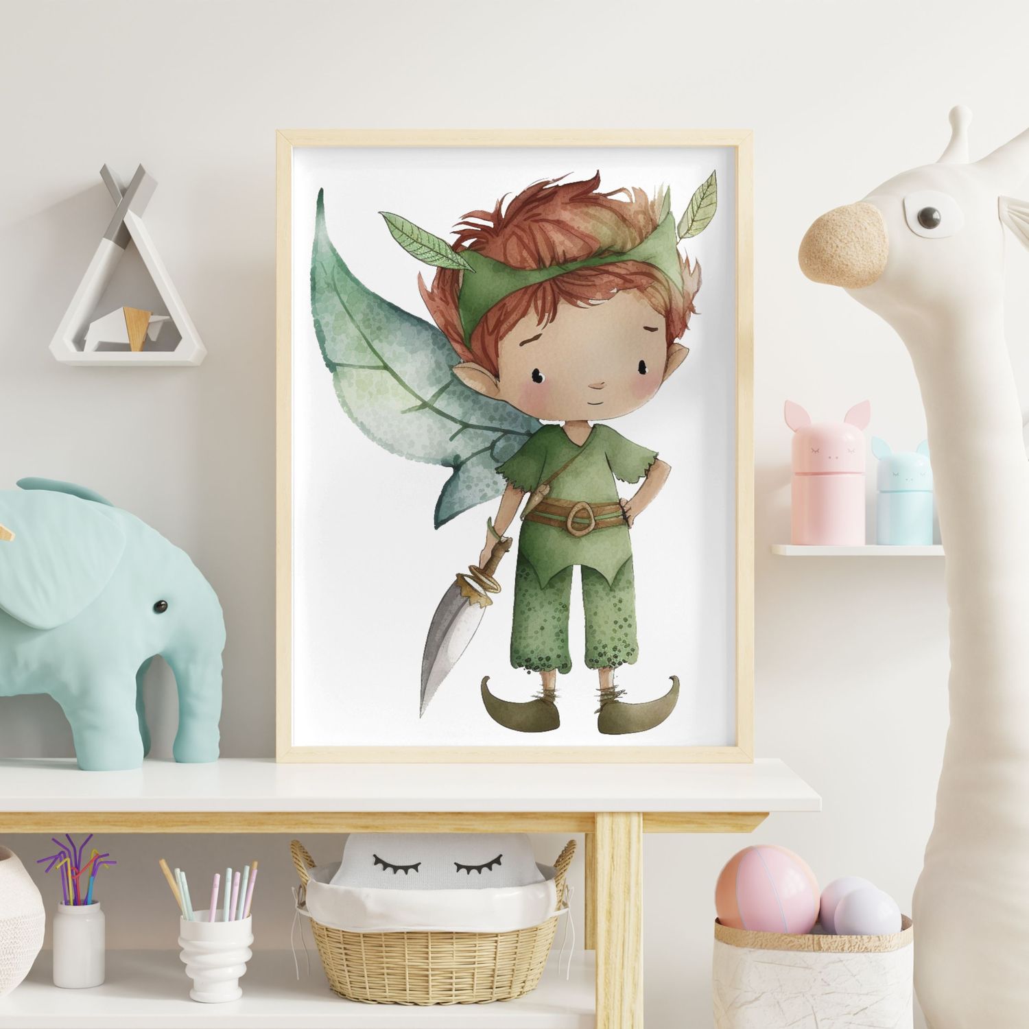 Little Fairy Boy Nursery Bedroom Decor Print