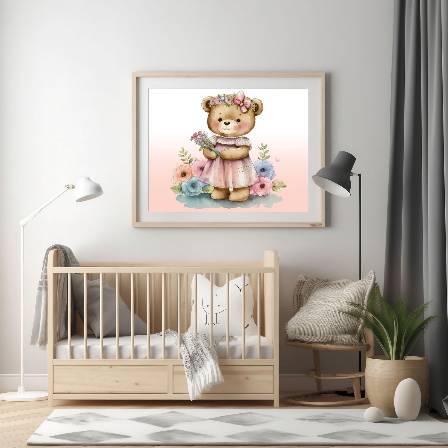 Floral Teddy 1 Nursery Bedroom Decor Print