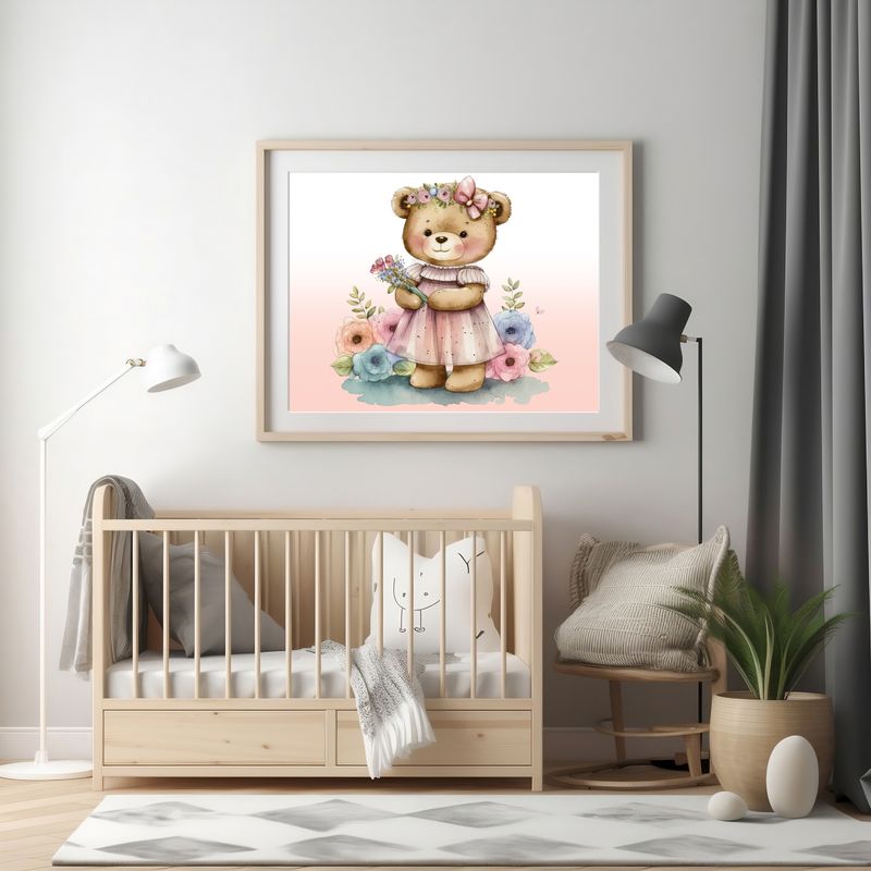 Floral Teddy 1 Nursery Bedroom Decor Print