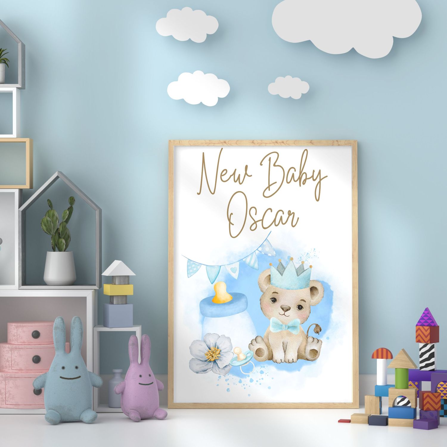 New Baby Cub Blue Nursery Bedroom Decor Print