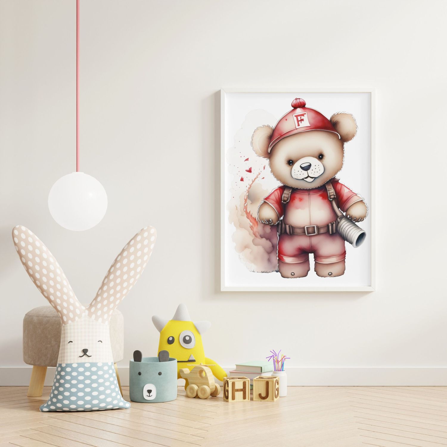 Fireman Ted Nursery Bedroom Decor Print