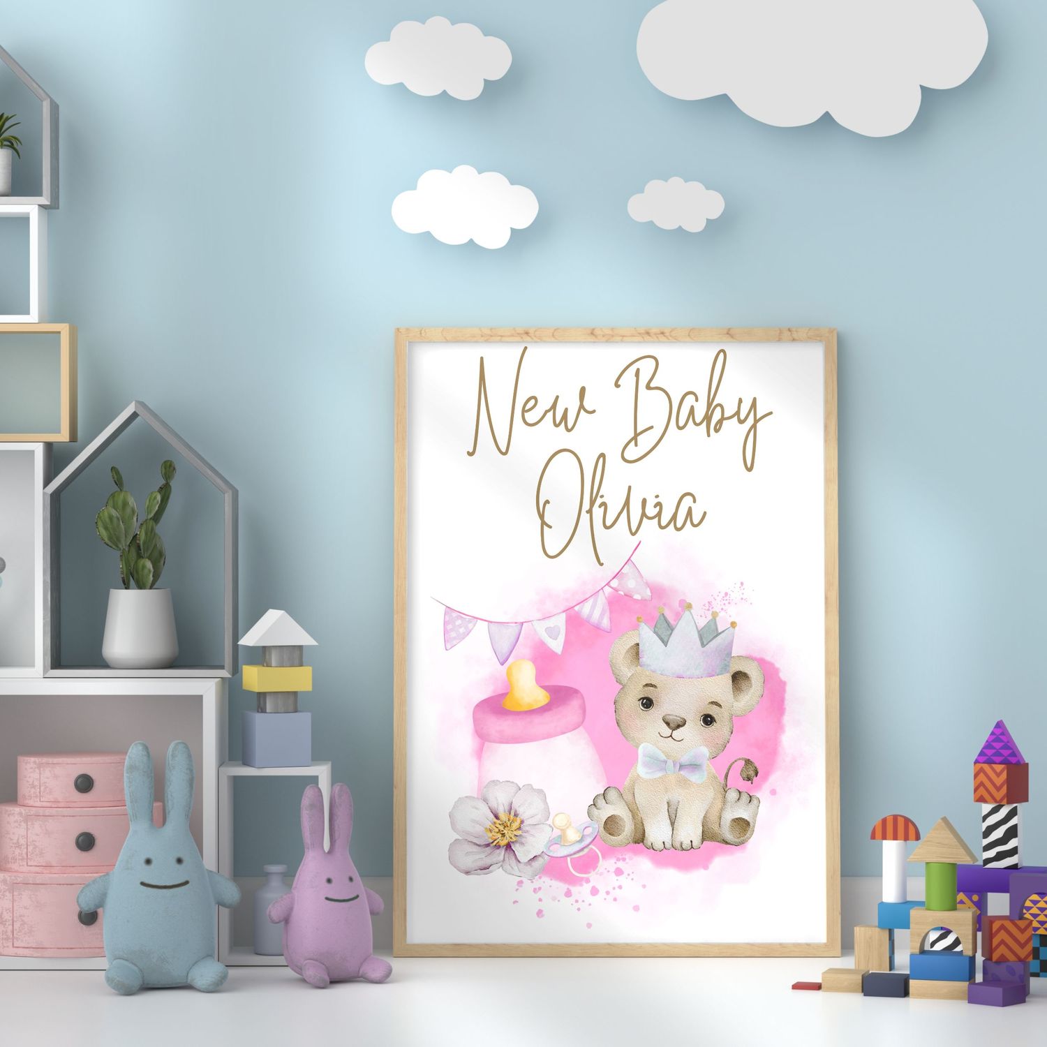 New Baby Cub Pink Nursery Bedroom Decor Print