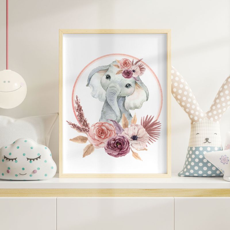 Pink Pampas Elephant Nursery Bedroom Decor Print
