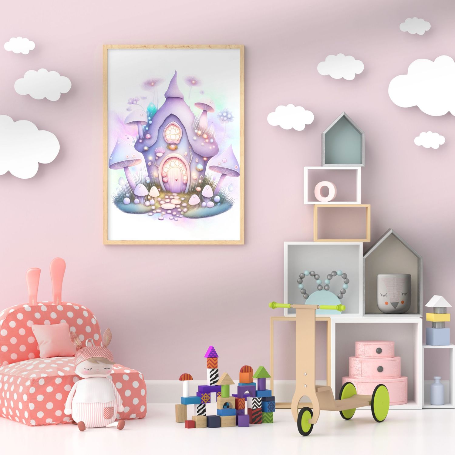 Pastel Fairy House Nursery Bedroom Decor Print