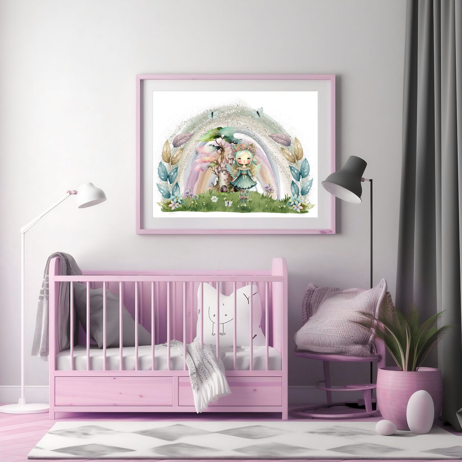 Whimsical Fairy Rainbow Nursery Bedroom Decor Print