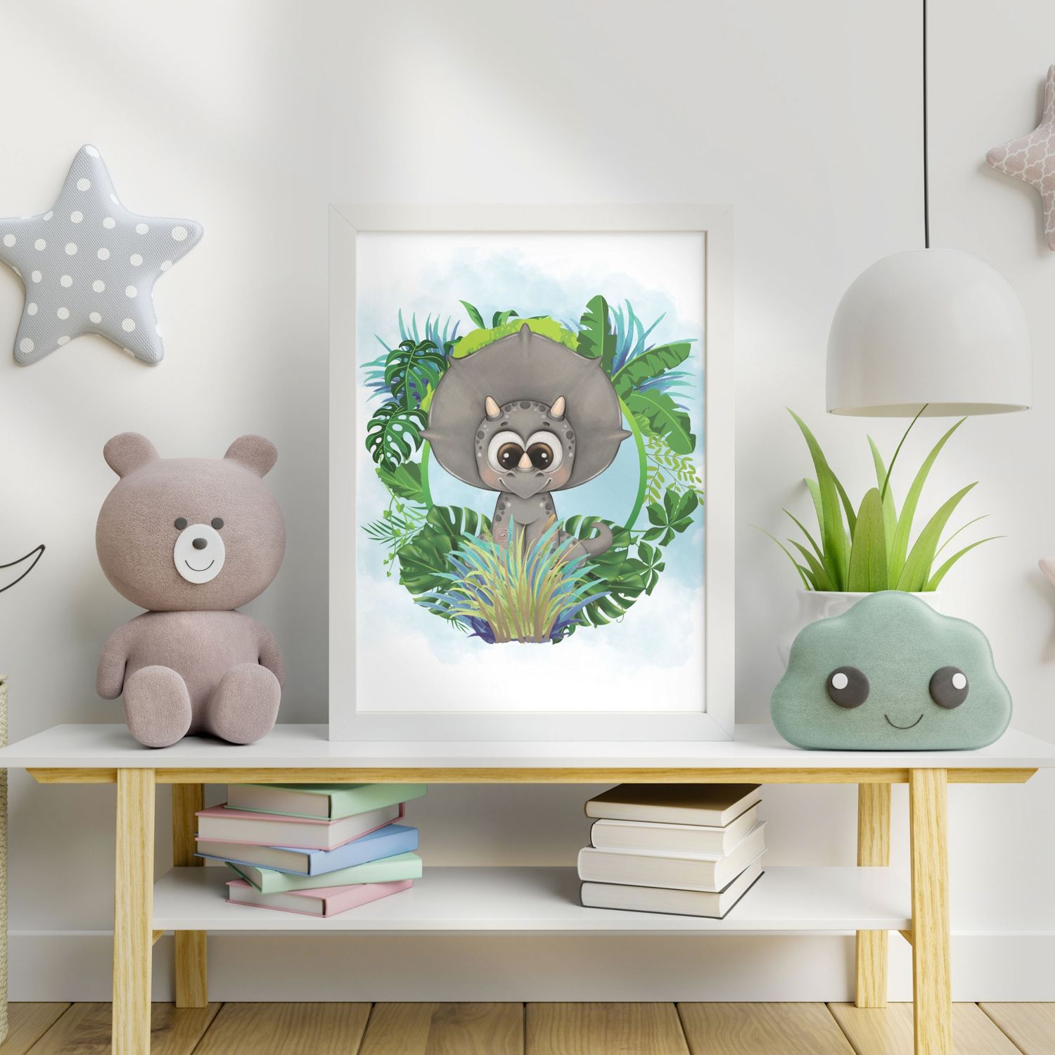 Triceratops Nursery Bedroom Decor Print