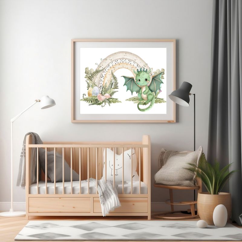 Green Dragon Rainbow Nursery Bedroom Decor Print