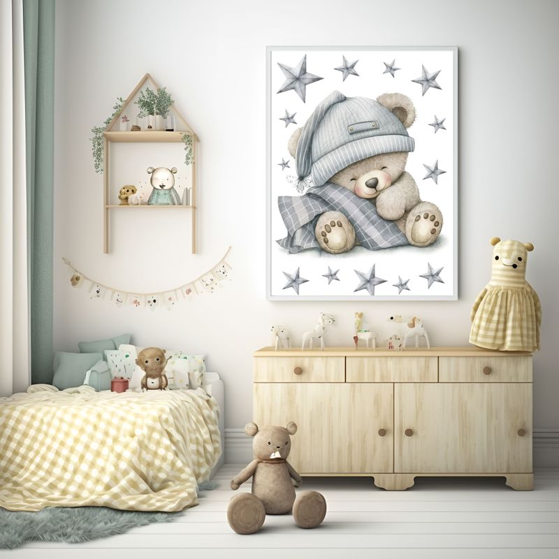 Grey Sleepy Bear 2 Nursery Bedroom Decor Print