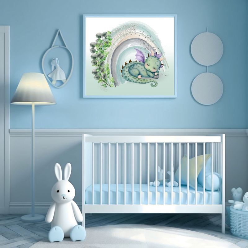 Sleeping Dragon Rainbow Nursery Bedroom Decor Print