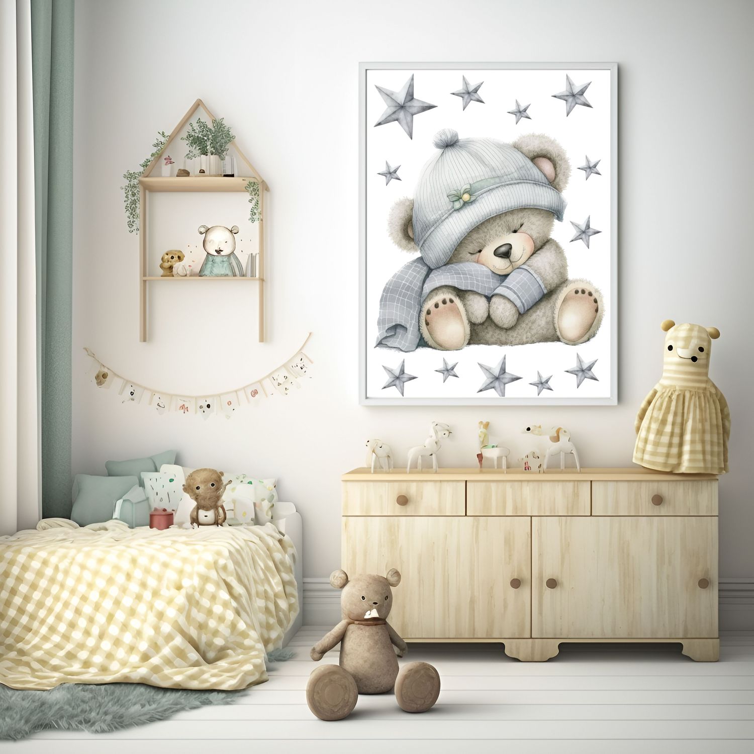 Grey Sleepy Bear 1 Nursery Bedroom Decor Print