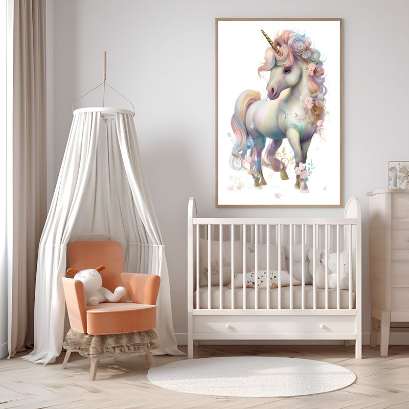 Floral Unicorn 1 Nursery Bedroom Decor Print