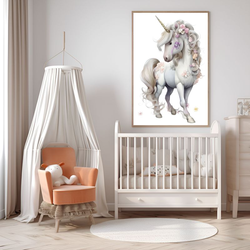 Floral Unicorn 2 Nursery Bedroom Decor Print