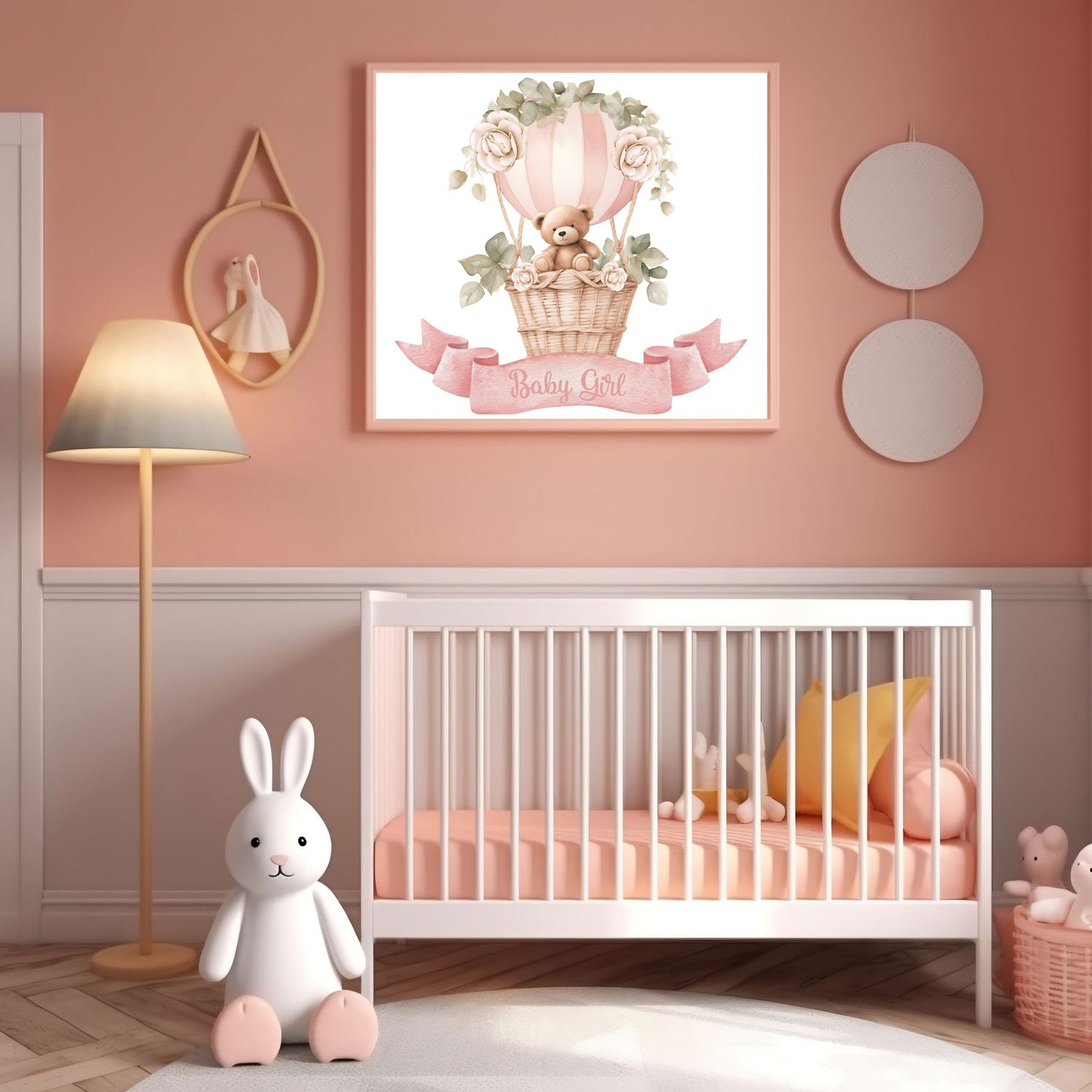 Baby Girl Hot Air Balloon Nursery Bedroom Decor Print