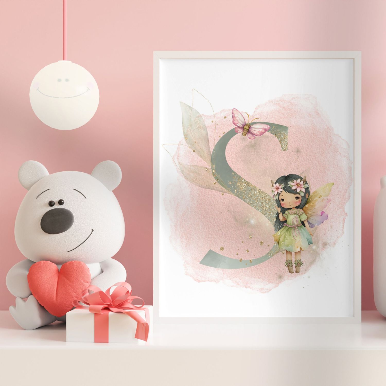 Green Leaf Fairy Alphabet Nursery Bedroom Decor Print
