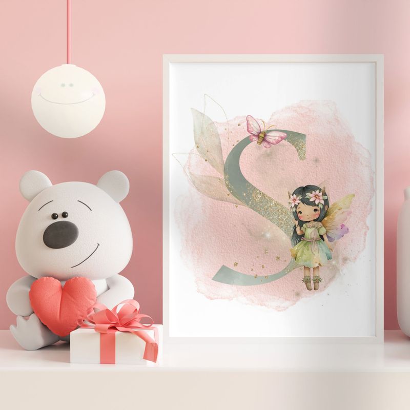 Green Leaf Fairy Alphabet Nursery Bedroom Decor Print