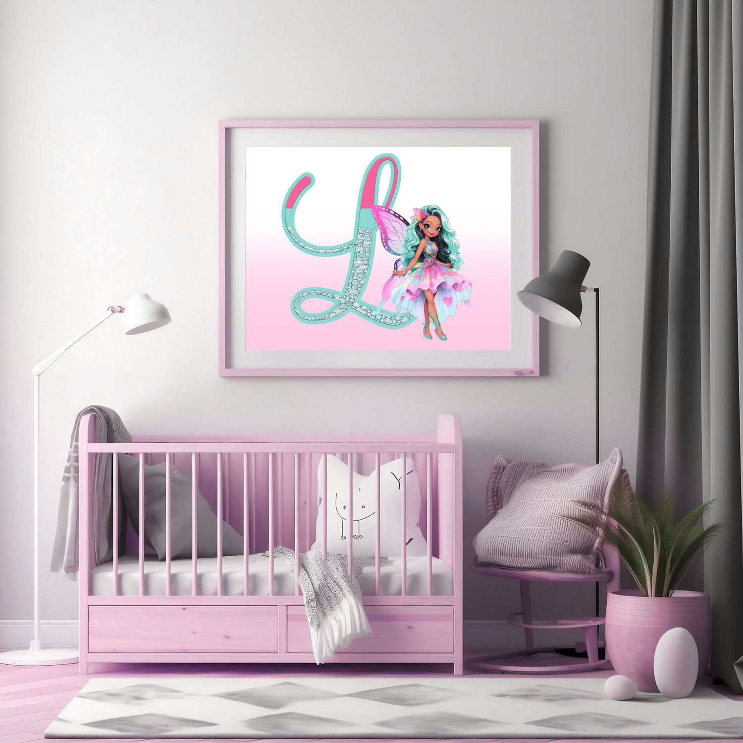 Pink &amp; Turquoise Fairy Alphabet Nursery Bedroom Decor Print