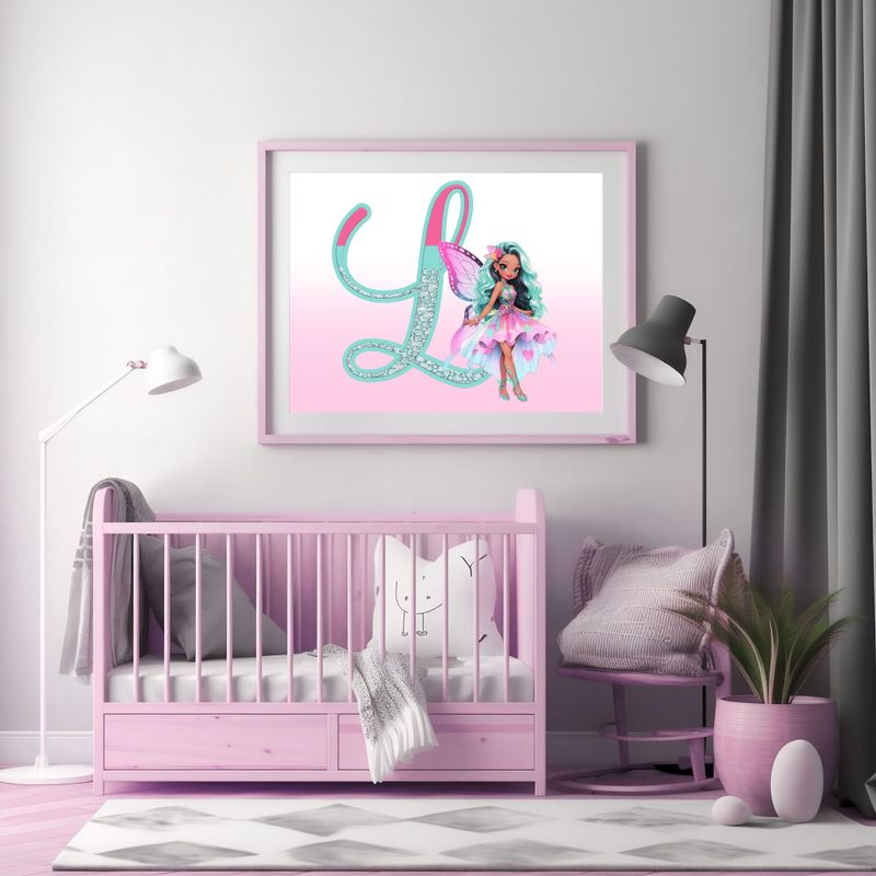 Pink &amp; Turquoise Fairy Alphabet Nursery Bedroom Decor Print