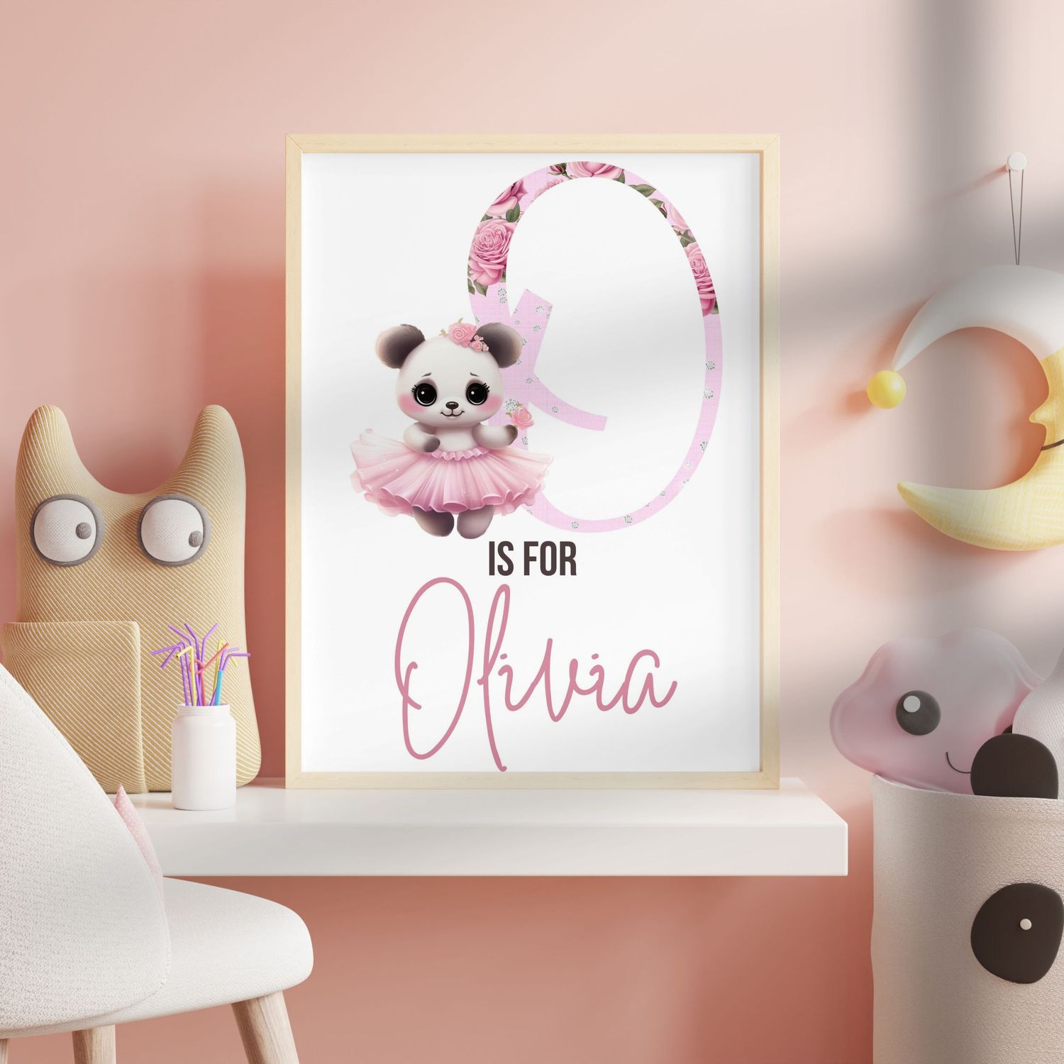 Panda Ballerina Alphabet Nursery Bedroom Decor Print