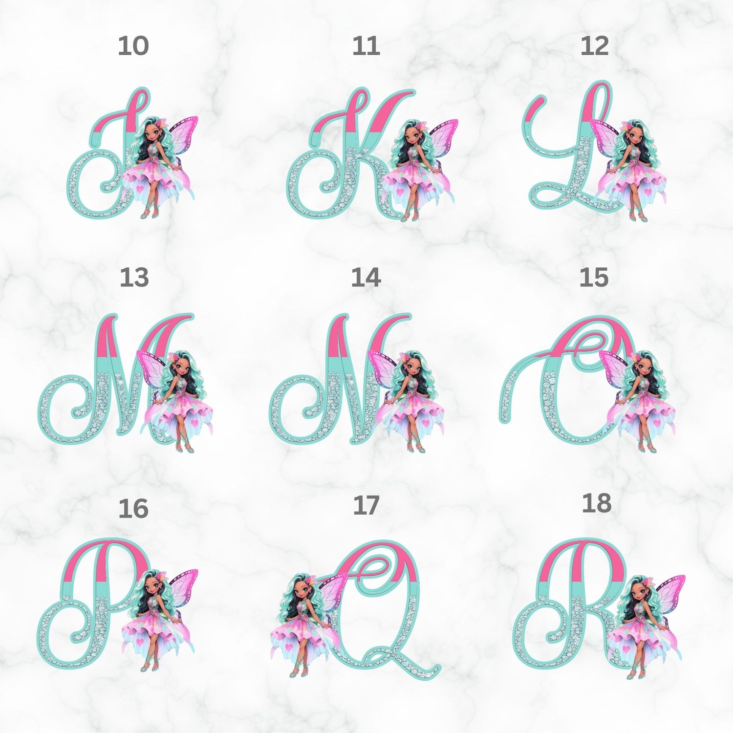 Pink &amp; Turquoise Fairy Alphabet Nursery Bedroom Decor Print