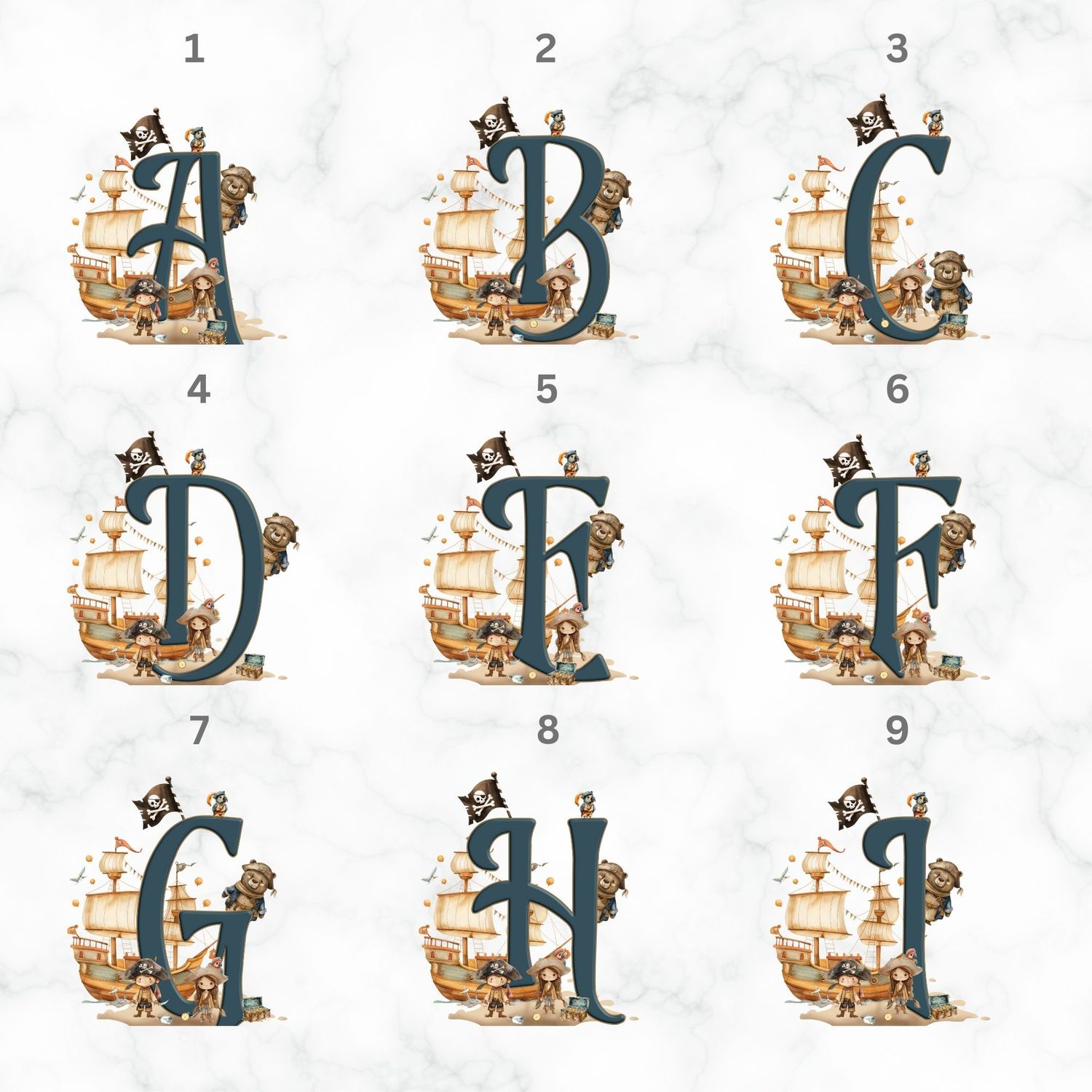 Pirate Ship Alphabet Nursery Bedroom Decor Print