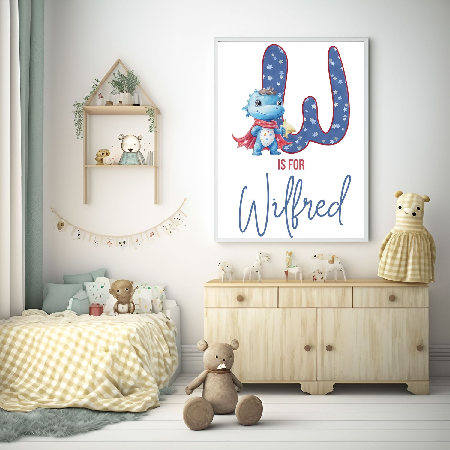 Super Dino Alphabet Nursery Bedroom Decor Print