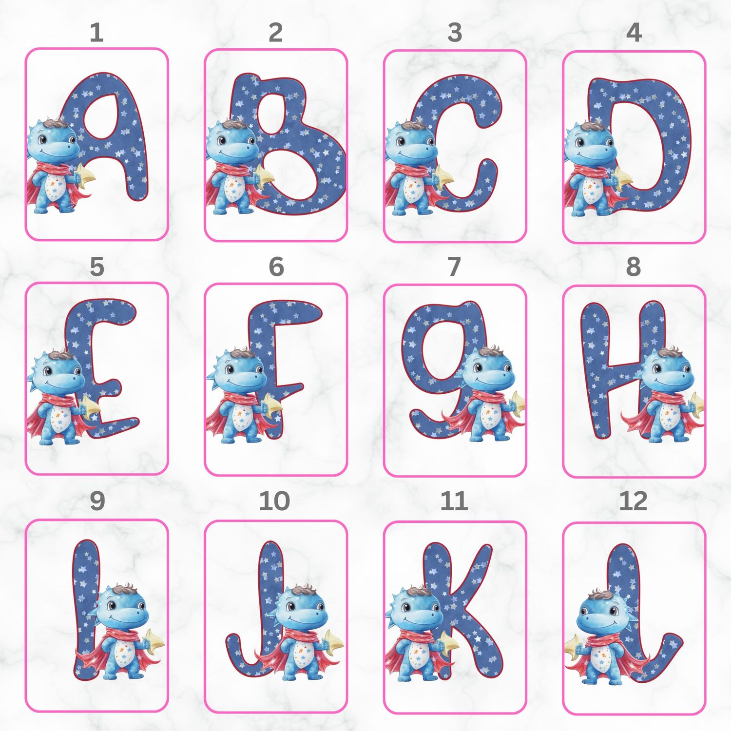 Super Dino Alphabet Nursery Bedroom Decor Print
