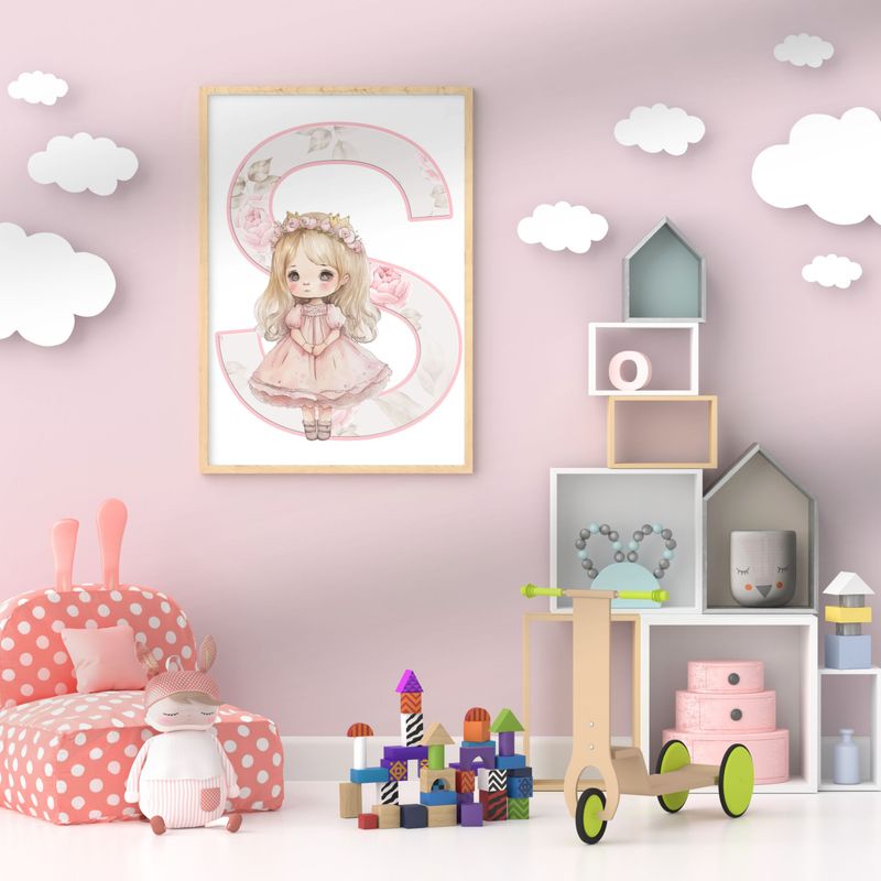 Princess Rose Alphabet Nursery Bedroom Decor Print