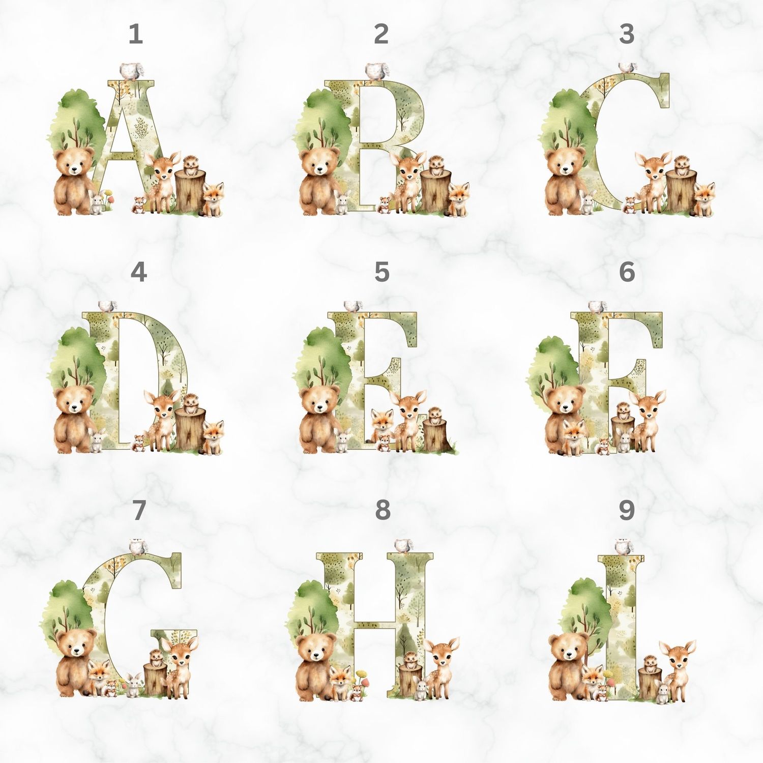 Woodland Animals Alphabet Nursery Bedroom Decor Print