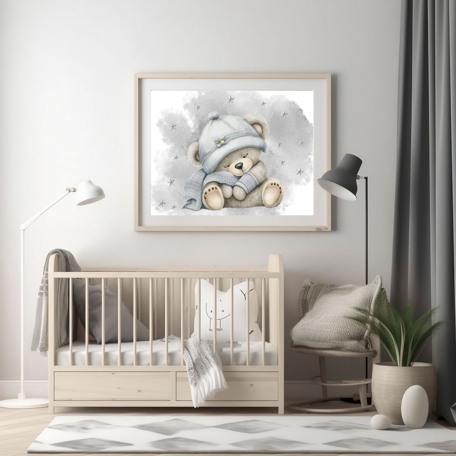 Sleepy Bear Grey 2 Nursery Bedroom Decor Print