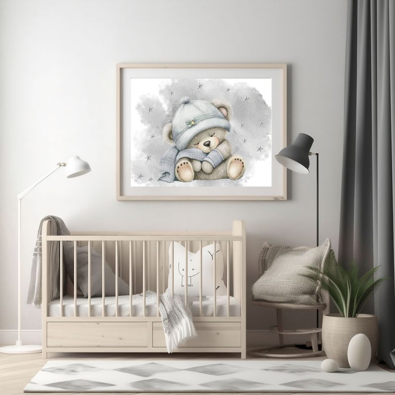 Sleepy Bear Grey 2 Nursery Bedroom Decor Print