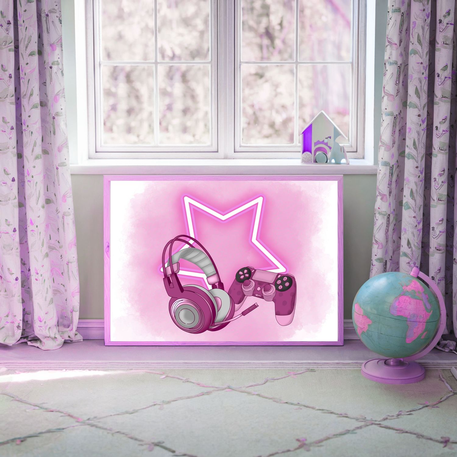 Gamer Star Pink Nursery Bedroom Decor Print