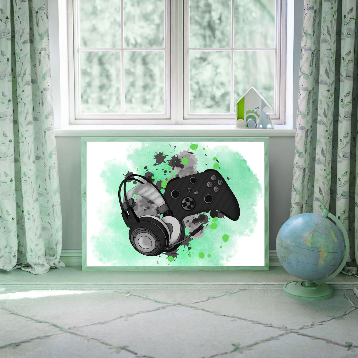 Gamer Green Nursery Bedroom Decor Print