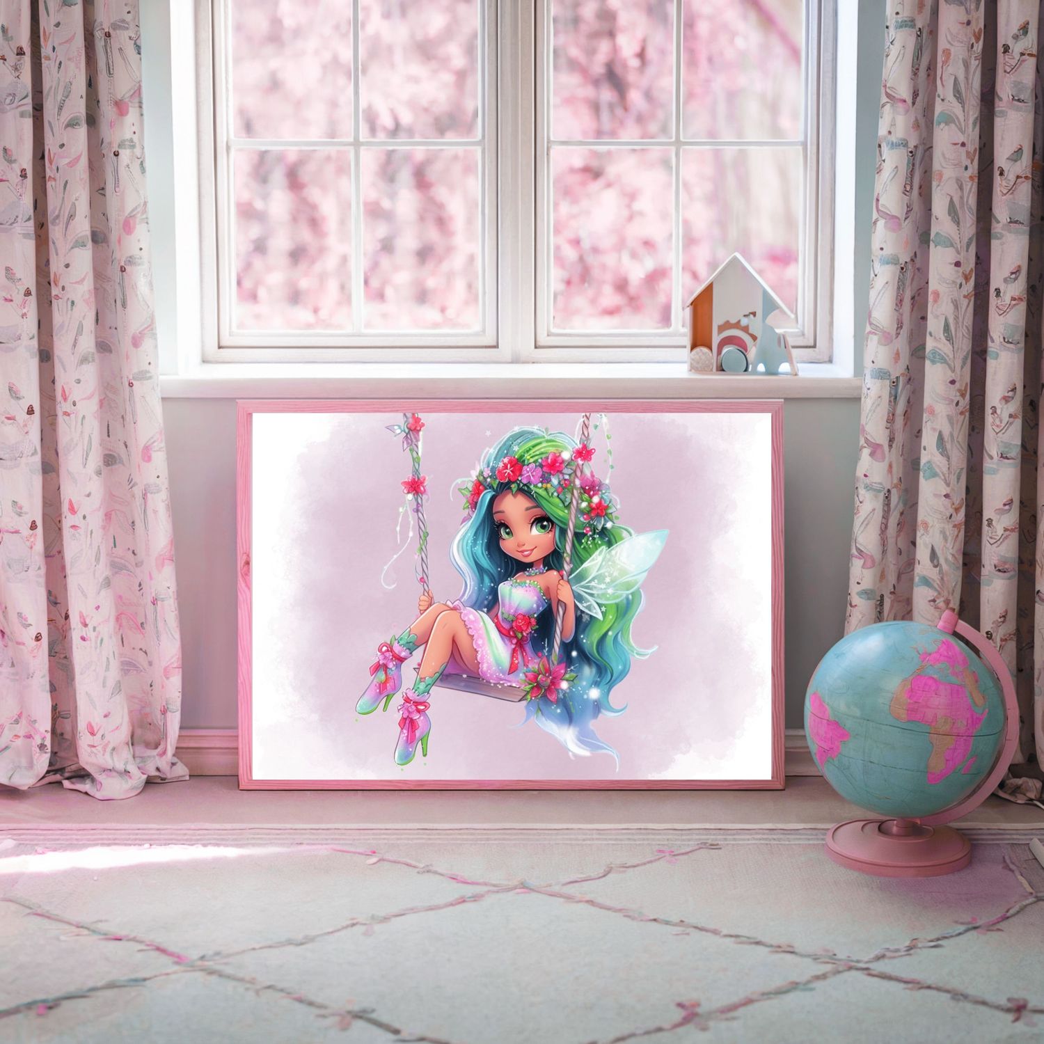 Fairy On A Swing 1 Nursery Bedroom Decor Print