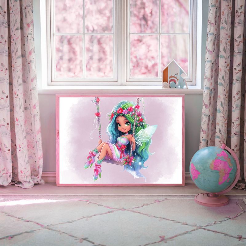 Fairy On A Swing 1 Nursery Bedroom Decor Print