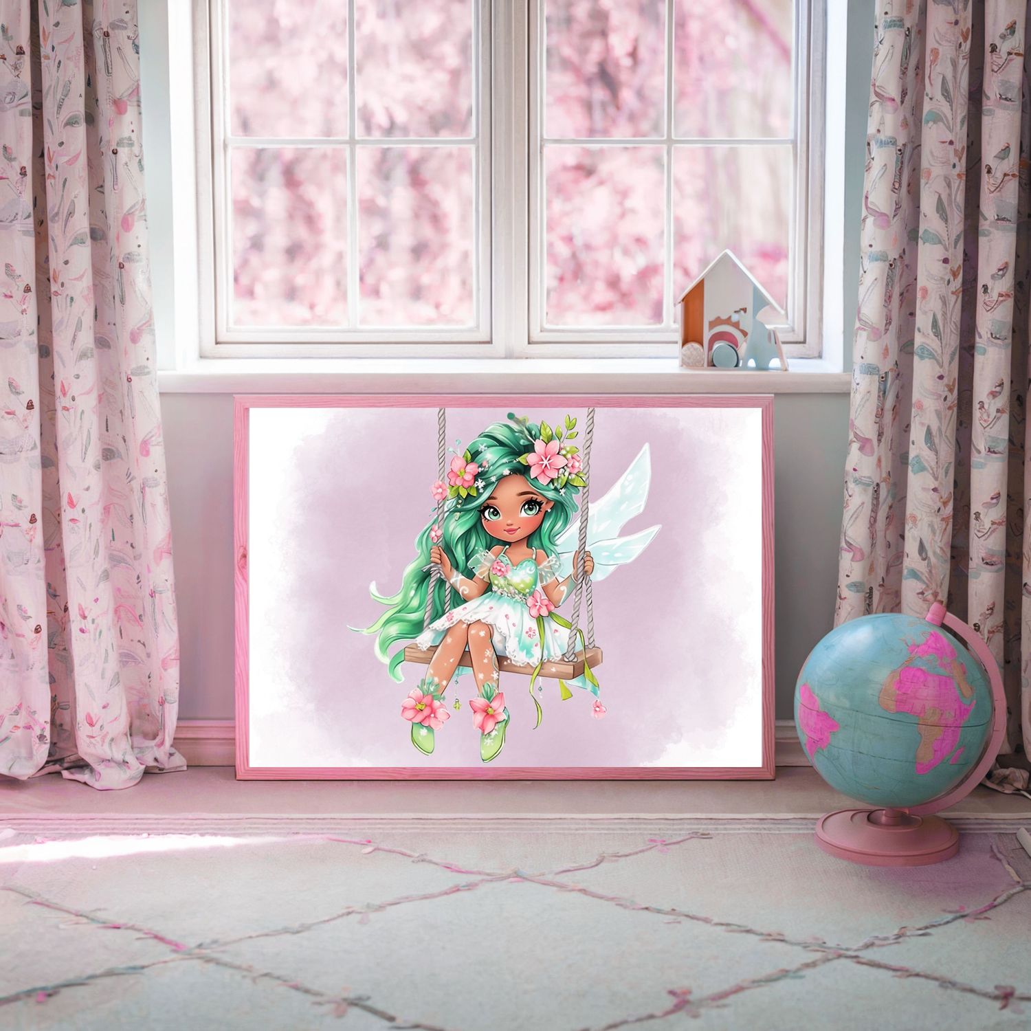 Fairy On A Swing 2 Nursery Bedroom Decor Print