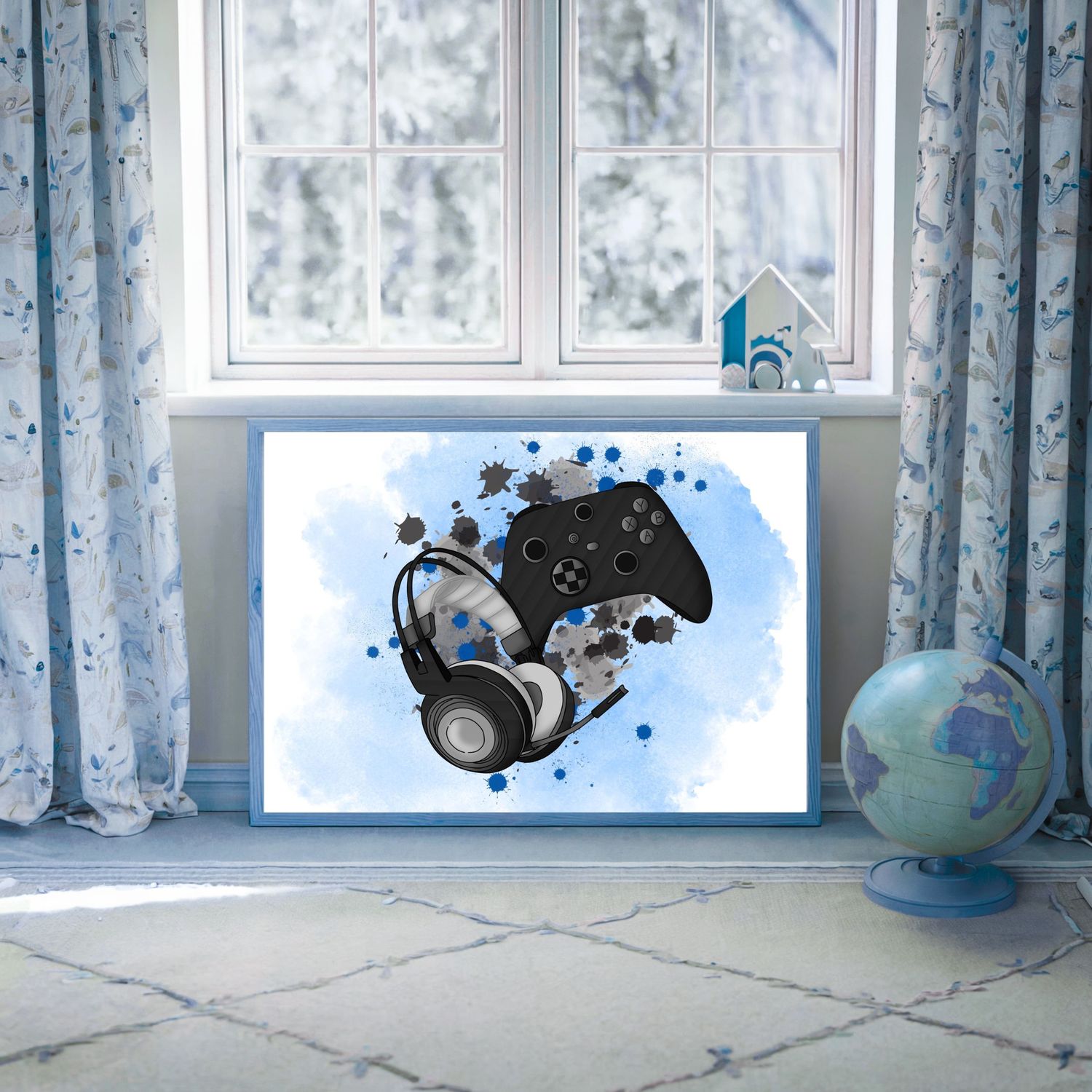 Gamer Blue 2 Nursery Bedroom Decor Print