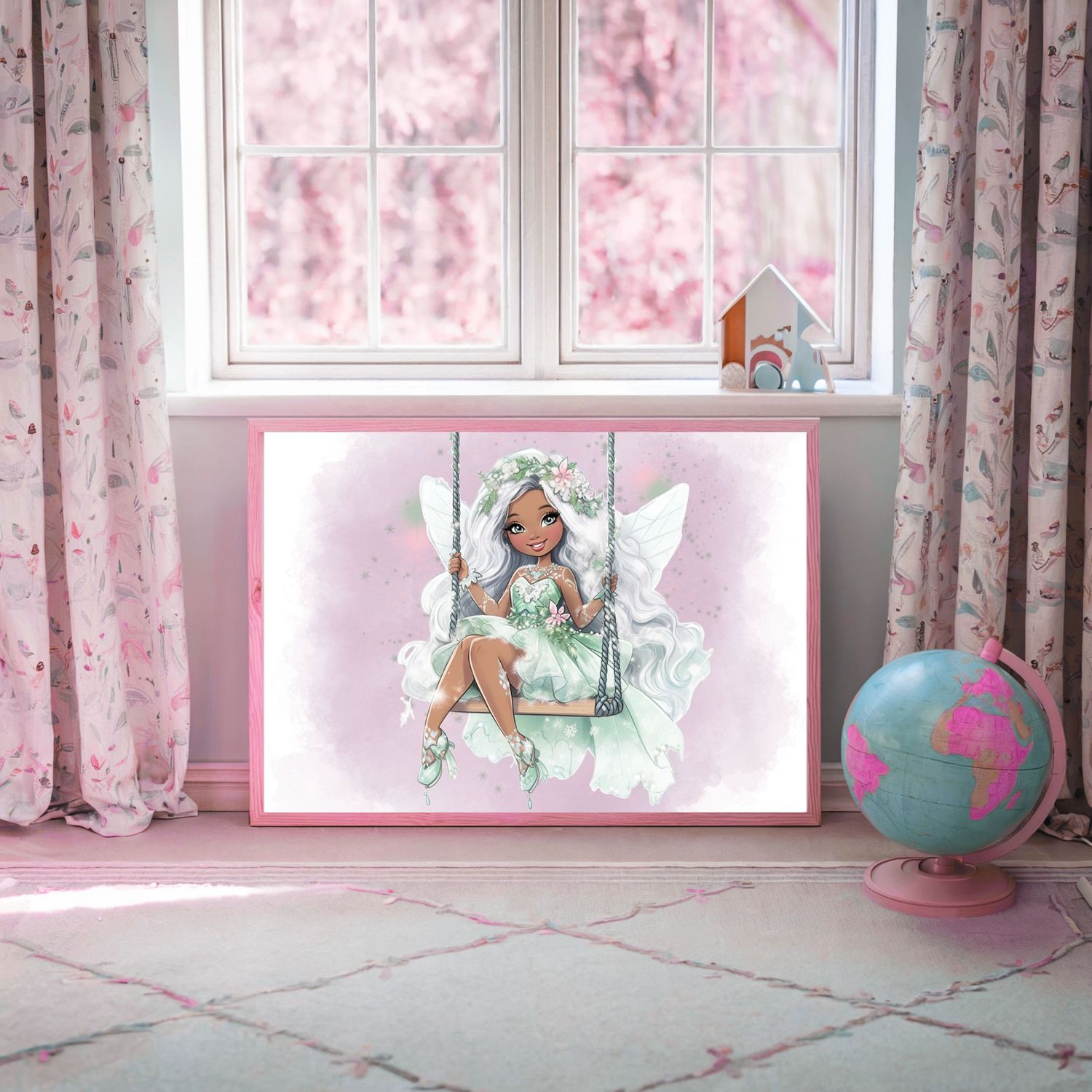 Fairy On A Swing 6 Nursery Bedroom Decor Print