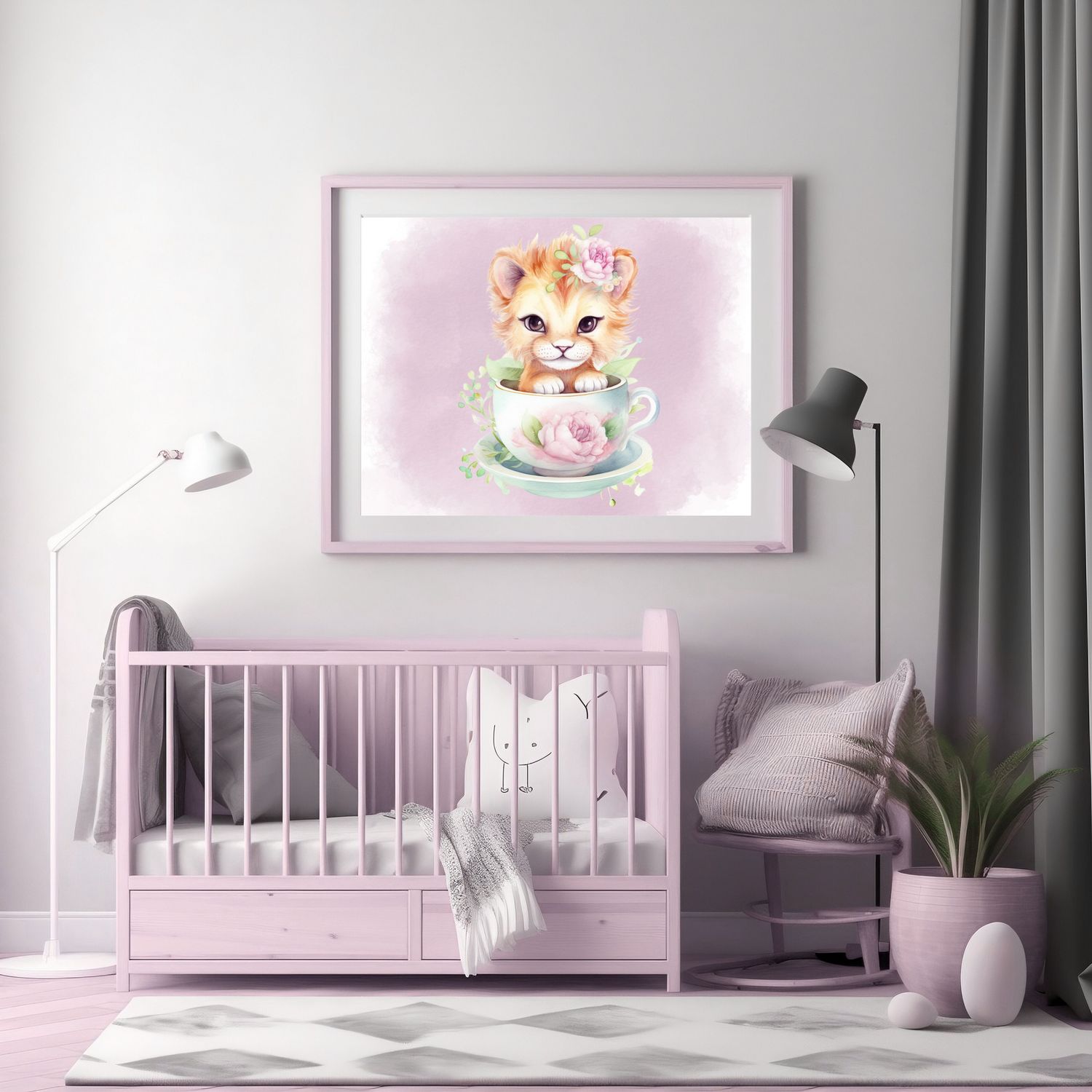 Tea Cup Lion Cubs 1 Nursery Bedroom Decor Print