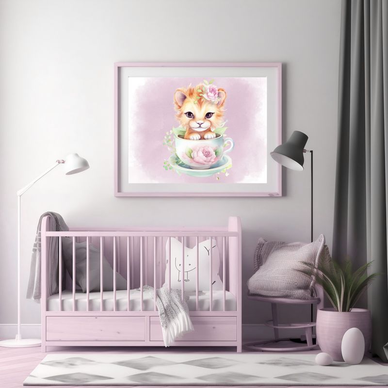 Tea Cup Lion Cubs 1 Nursery Bedroom Decor Print
