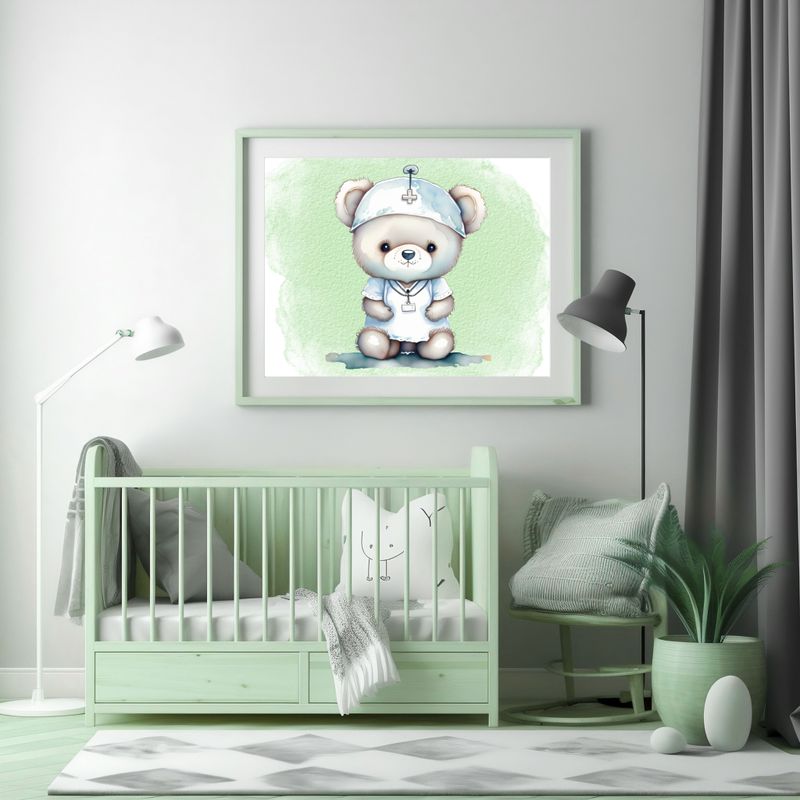 Doctor Nurse Bear Green 1 Nursery Bedroom Decor Print