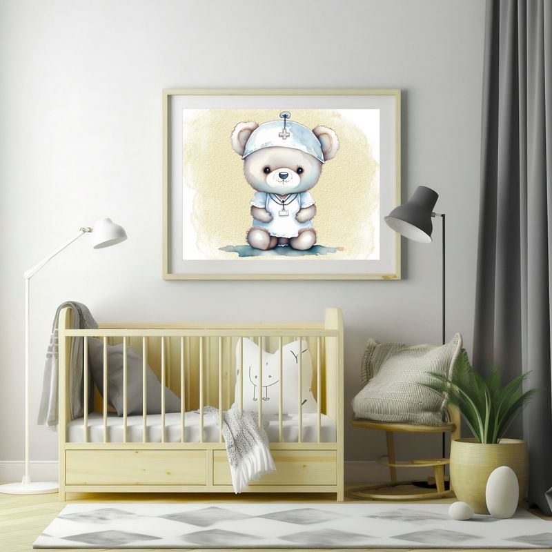 Doctor Nurse Bear Yellow 1 Nursery Bedroom Decor Print