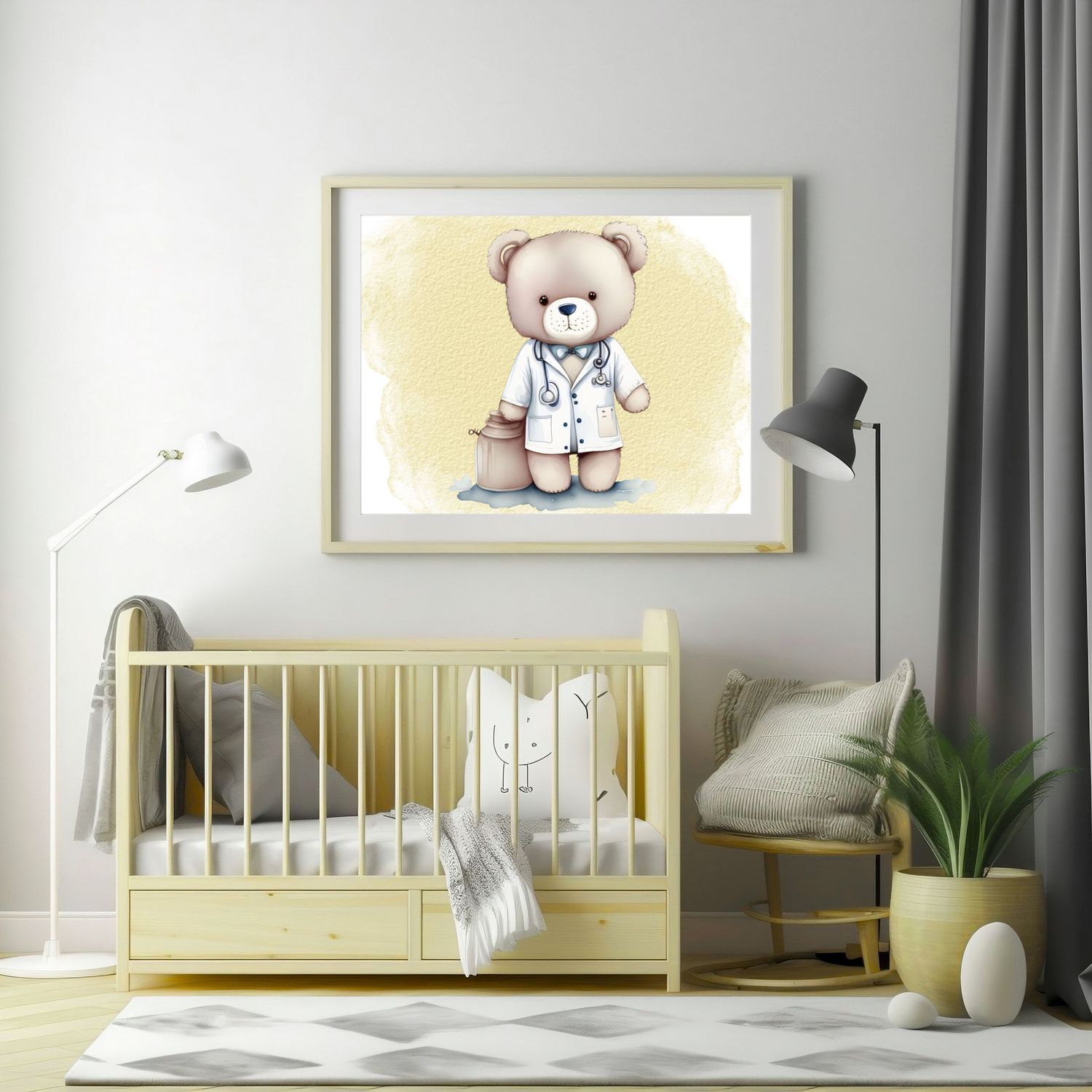 Doctor Nurse Bear Yellow 2 Nursery Bedroom Decor Print