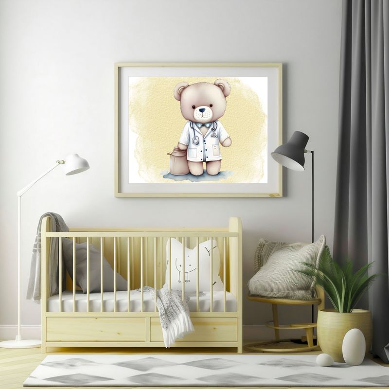 Doctor Nurse Bear Yellow 2 Nursery Bedroom Decor Print