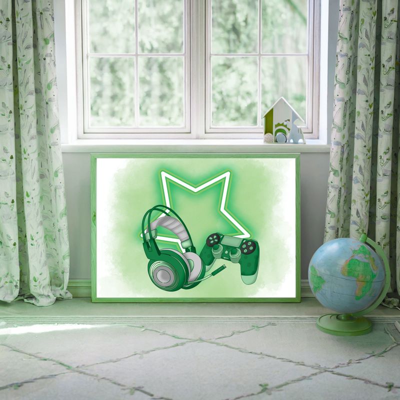 Gamer Star Green Nursery Bedroom Decor Print