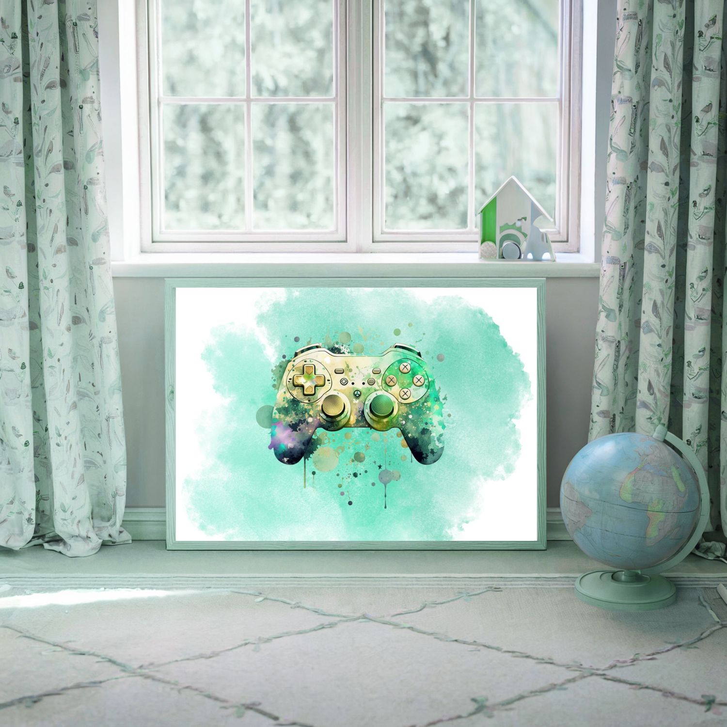 Gamer Green 2 Nursery Bedroom Decor Print
